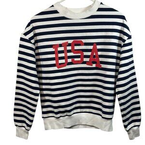 Beach Riot USA Sweatshirt Womens XS Striped Nautical Cotton Blue White Crewneck